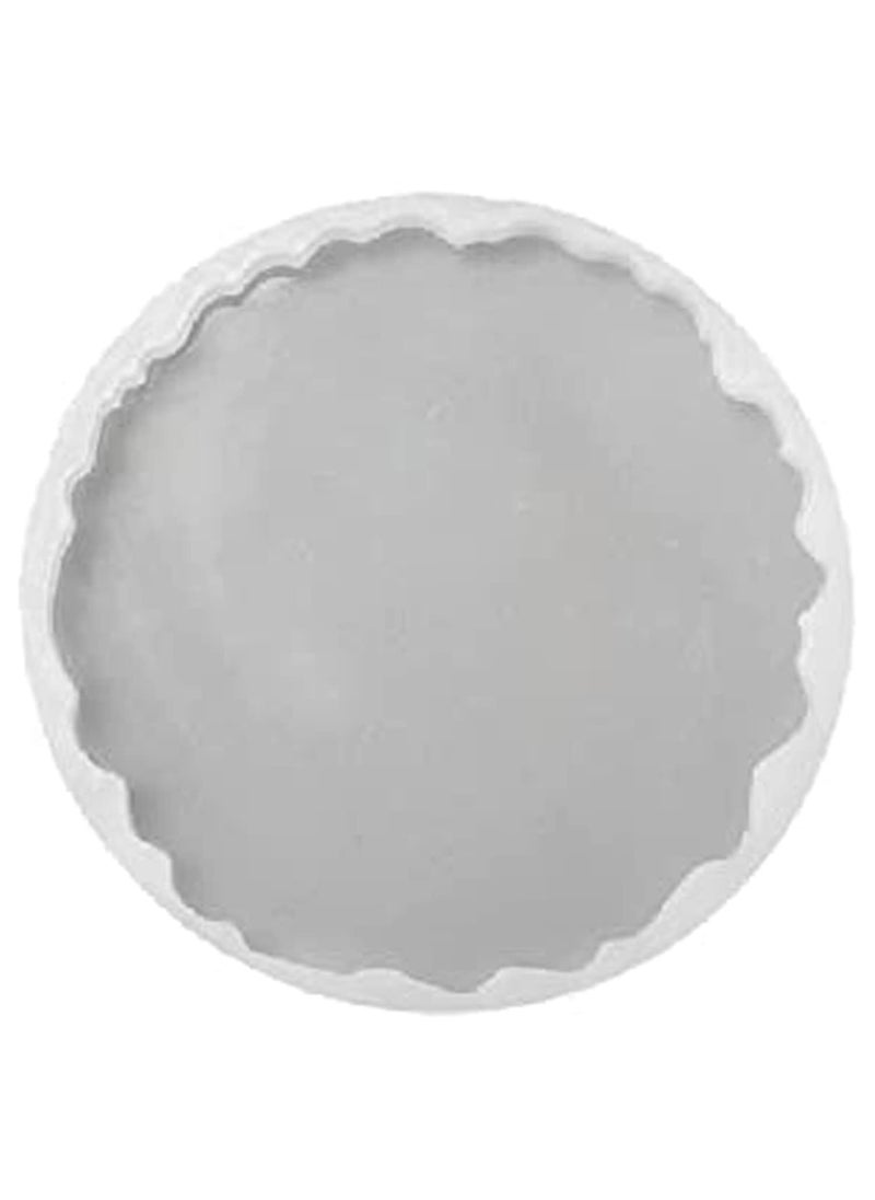 HOUSE HATCH HOUSE HATCH Silicone Resin Tray Mold 8 Inch 6mm Deep Zig Zag Round Dish Serving Tray with Zig Zag Edge Epoxy Resin Casting Mold for DIY Faux Agate Tray 1 Pc White 