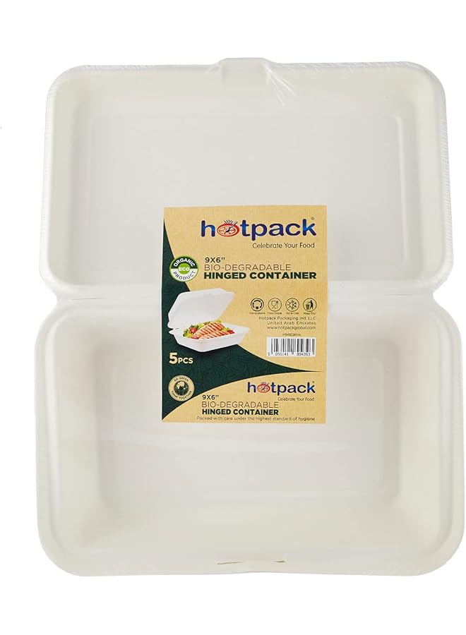 هوت باك حاوية بمفصلات قابلة للتحلل الحيوي مقاس 9×6 بوصة، 5 قطع - Image 1
