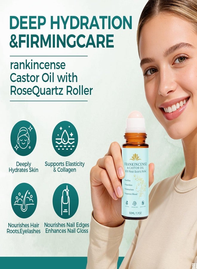 KUNLEN Frankincense and Castor Oil Roll On with Rose Quartz | 100% Pure Organic Cold-Pressed Castor Oil-Firms Skin, Reduces the Look of Fine Lines,Supports Hormonal Balance-For Face, Neck & Abdomen,1.7 fl oz - Image 2