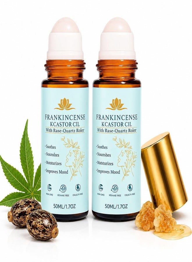 KUNLEN Frankincense and Castor Oil Roll On with Rose Quartz | 100% Pure Organic Cold-Pressed Castor Oil-Firms Skin, Reduces the Look of Fine Lines,Supports Hormonal Balance-For Face, Neck & Abdomen,1.7 fl oz - Image 1