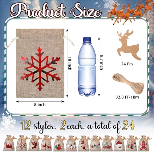 Shappy 24 Pcs Christmas Burlap Gift Bags Small Treat Goody Bags with Drawstrings for Christmas Featuring 12 Designs for Xmas and New Year Party Favors and SuppliesRustic Style10 x 8 Inch - Image 3