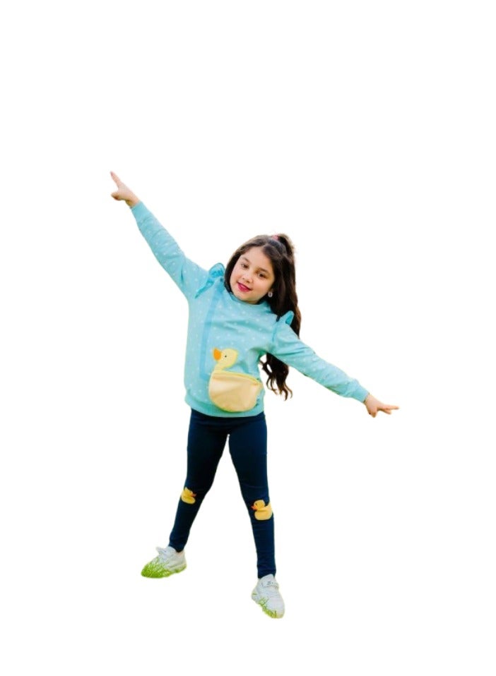 Girls set, blue T-shirt and navy blue pants - Image 1