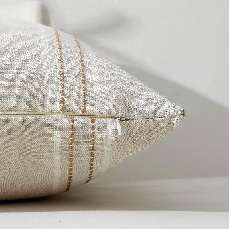 Hckot Throw Pillow Covers 12x20 Set of 2 Tan Pillow Covers Farmhouse Decorative Pillows Textured Linen Square Cushion Covers for Sofa Couch Bed Living Room Decor(Tan) - Image 4