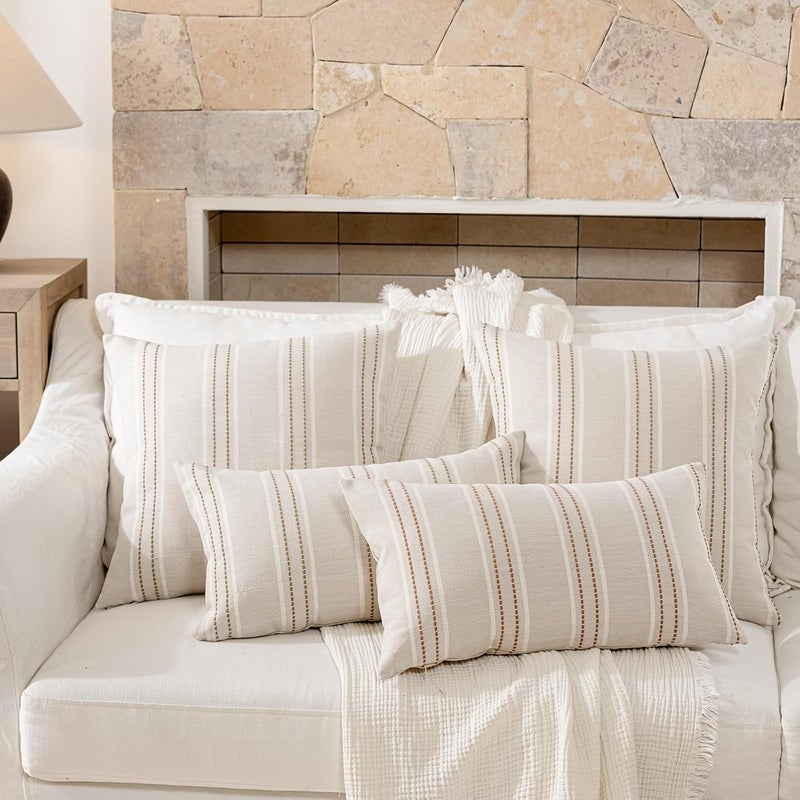 Hckot Throw Pillow Covers 12x20 Set of 2 Tan Pillow Covers Farmhouse Decorative Pillows Textured Linen Square Cushion Covers for Sofa Couch Bed Living Room Decor(Tan) - Image 5