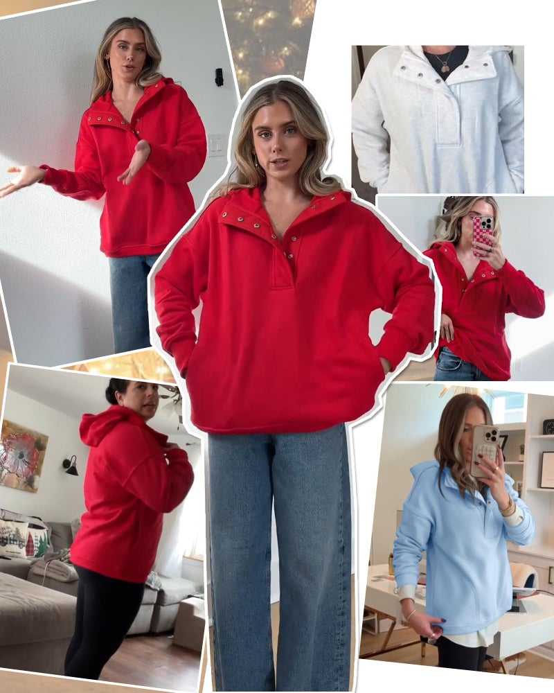 Locachy Womens Oversized Sweatshirt Hoodies Button Henley Neck Pullover Tops Fashion Outfits Clothes Light Grey XX-Large - Image 4
