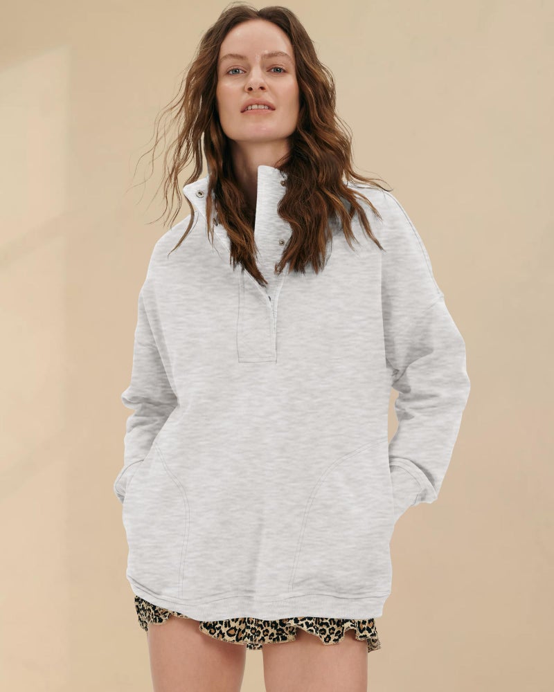 Locachy Womens Oversized Sweatshirt Hoodies Button Henley Neck Pullover Tops Fashion Outfits Clothes Light Grey XX-Large - Image 3