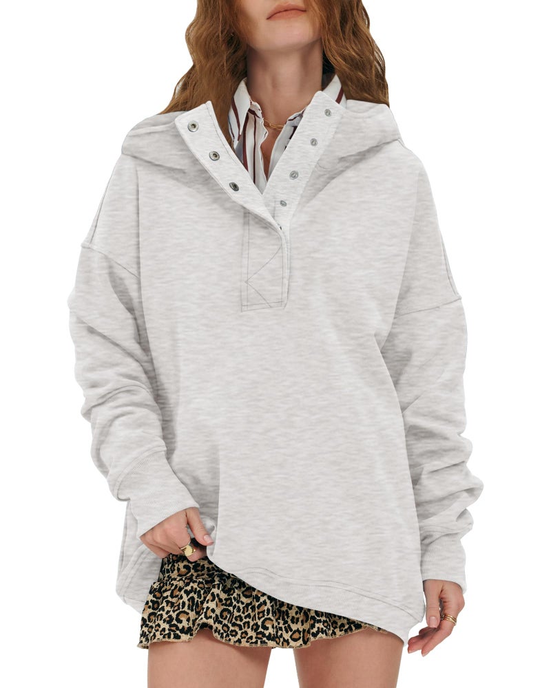 Locachy Womens Oversized Sweatshirt Hoodies Button Henley Neck Pullover Tops Fashion Outfits Clothes Light Grey XX-Large - Image 1