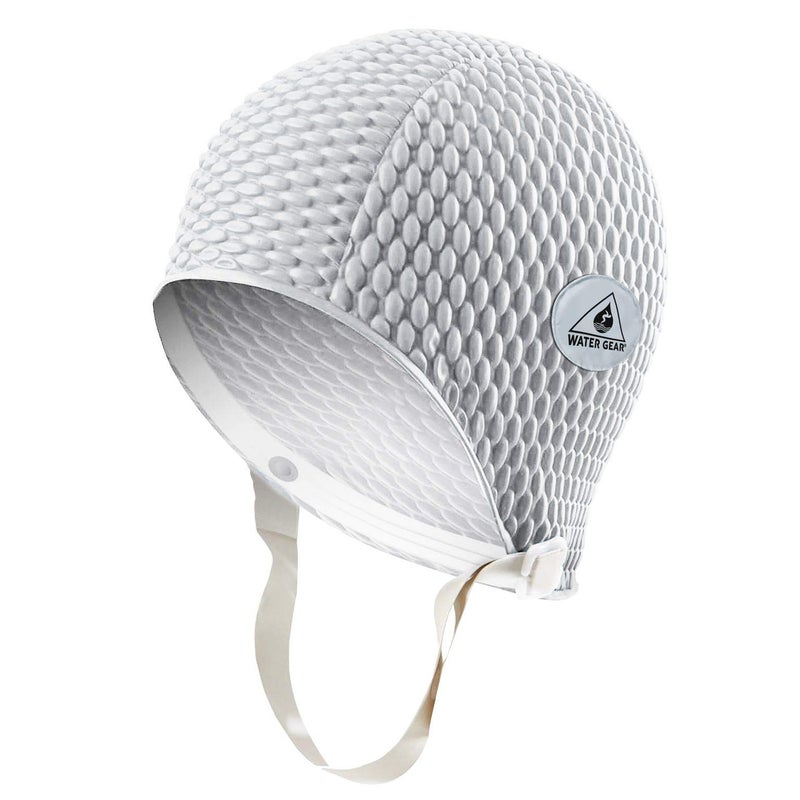 Water Gear Natural Rubber Swim Bubble Cap (White, Medium) - Image 1