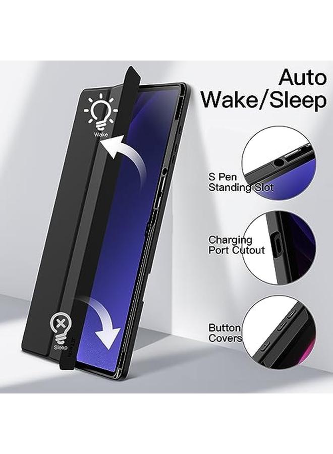 جي تيك حافظة لجهاز سامسونج جالكسي تاب S10 ألترا تاب S9 ألترا مقاس 14.6 بوصة مع حامل قلم S، شفاف وظهر من البولي كربونات مقاوم للصدمات مع حامل ثلاثي الطي مع خاصية الاستيقاظ التلقائي والنوم، أسود جرافيت - Image 4
