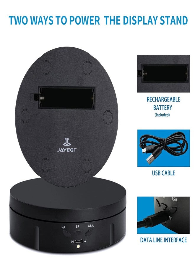 JAYEGT Motorized Rotating Display Stand, 5.74inch /22lbs Load, 360 Degree Electronic Turntable Display Stand for Photography Products Shows , Jewelry, Watch, 3D Models, Cake (Black/Button Control/rechargeable) - Image 3