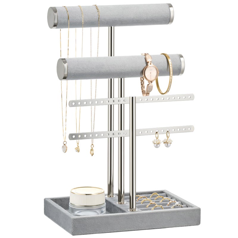 bussdis 3 Tier Bracelet Holder Display Detachable T Bar Grey Velvet Bracelet Holder Jewelry Holder Organizer for Bracelet Necklace Earrings Rings - Image 2