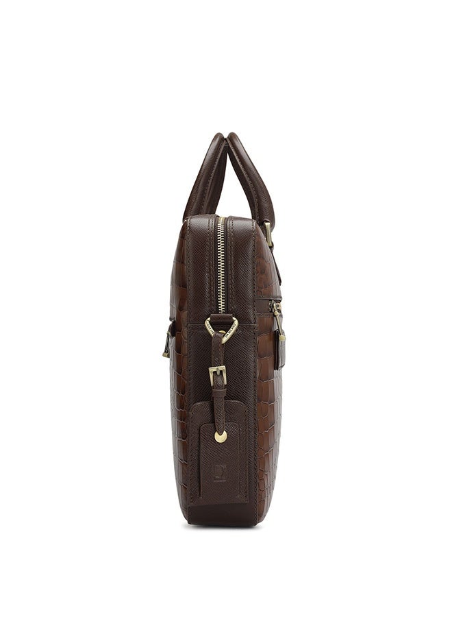 Da Milano Leather Brown Laptop Bag with Adjustable Shoulder Strap - Image 3