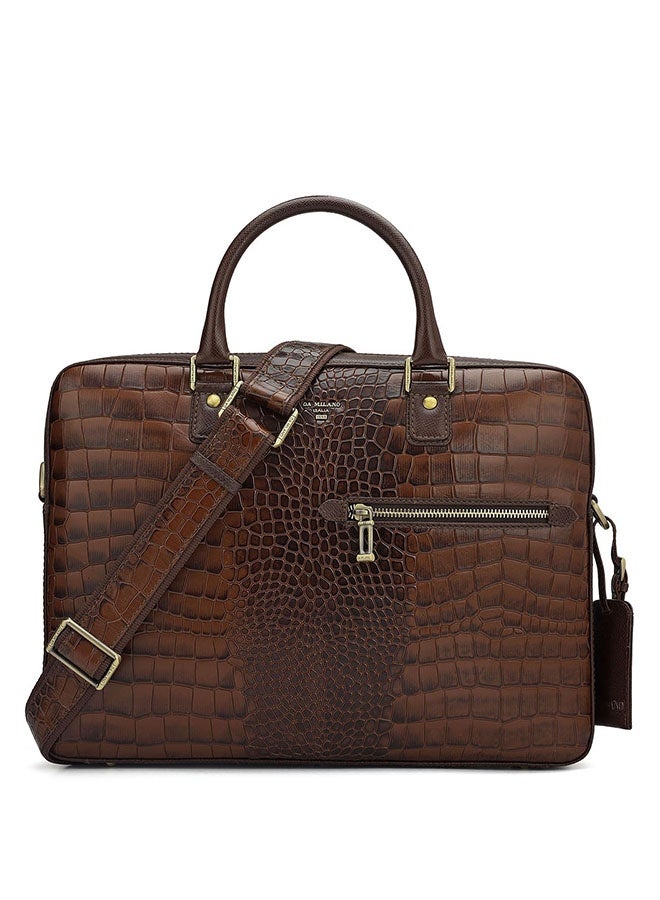 Da Milano Leather Brown Laptop Bag with Adjustable Shoulder Strap - Image 1