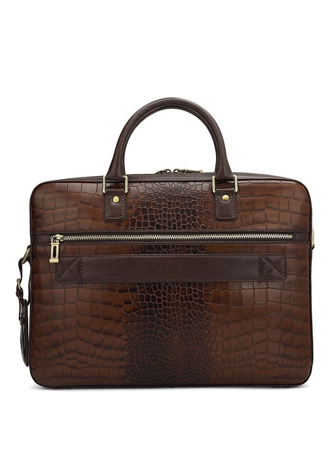 Da Milano Leather Brown Laptop Bag with Adjustable Shoulder Strap - Image 4