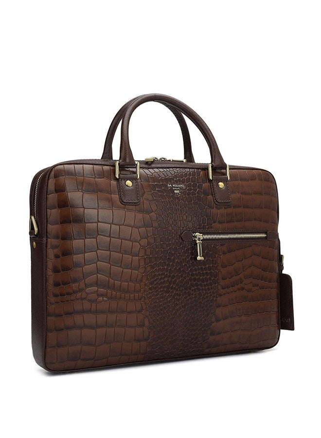 Da Milano Leather Brown Laptop Bag with Adjustable Shoulder Strap - Image 2