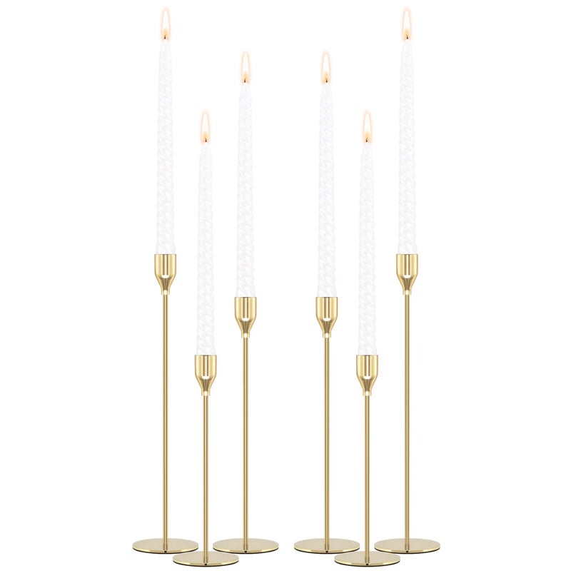 PNAVMG Gold Candle Holders Candlestick Holders for Taper Candles Set of 6 Modern Decorative Candle Sticks Long Holder for Table Centerpiece Wedding Dinning Party Candles are not Included