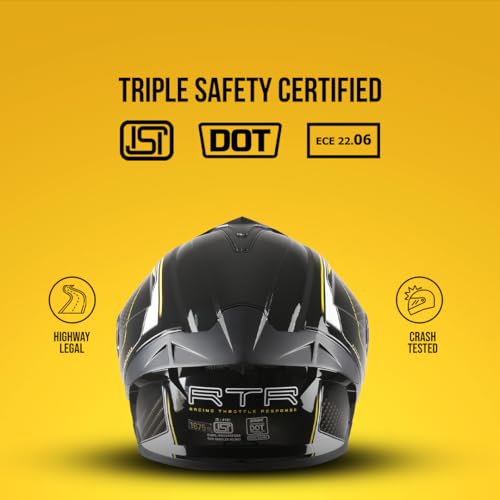 TVS Racing Hurricane Series Full Face Dual Visor Helmet for Men | Premium Bike Helmets with ABS Shell | Quick Release System | Aerodynamic Design | ECE, DOT & ISI Certified (White & Yellow, L) - Image 2