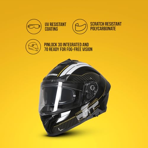 TVS Racing Hurricane Series Full Face Dual Visor Helmet for Men | Premium Bike Helmets with ABS Shell | Quick Release System | Aerodynamic Design | ECE, DOT & ISI Certified (White & Yellow, L) - Image 5