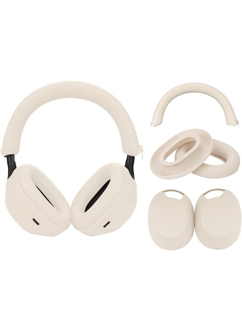 3 Sets Silicone Sweat Case Cover for Sony WH-1000XM5 Headphones, Embody XM5 Earpad Cover/Ear Covers/Headband Cover Protector, Washable Sweatproof Soft Silicone Headphone Accessories（Off White） - Image 1