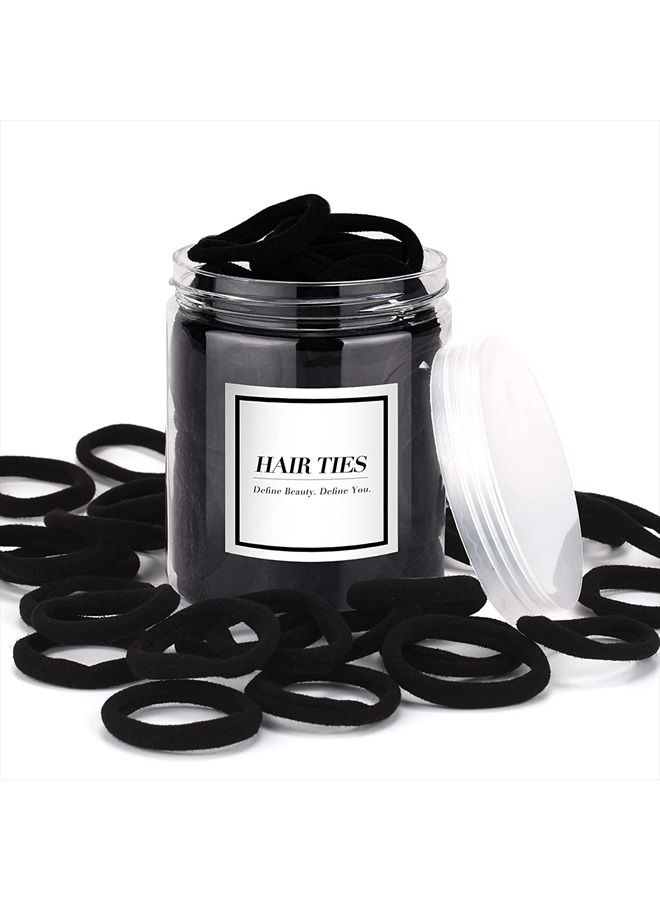 iFwevs 50PCS Black Hair Ties,Cotton Seamless Ponytail Holders,No Damage Elastics Hair Bands for Thick Heavy &Curly Hair - Image 1