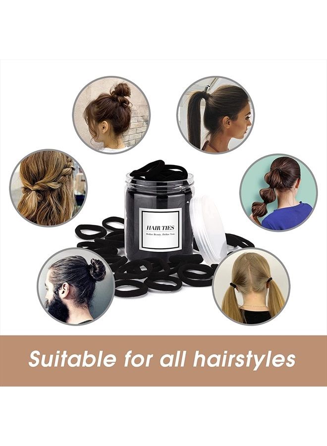 iFwevs 50PCS Black Hair Ties,Cotton Seamless Ponytail Holders,No Damage Elastics Hair Bands for Thick Heavy &Curly Hair - Image 4