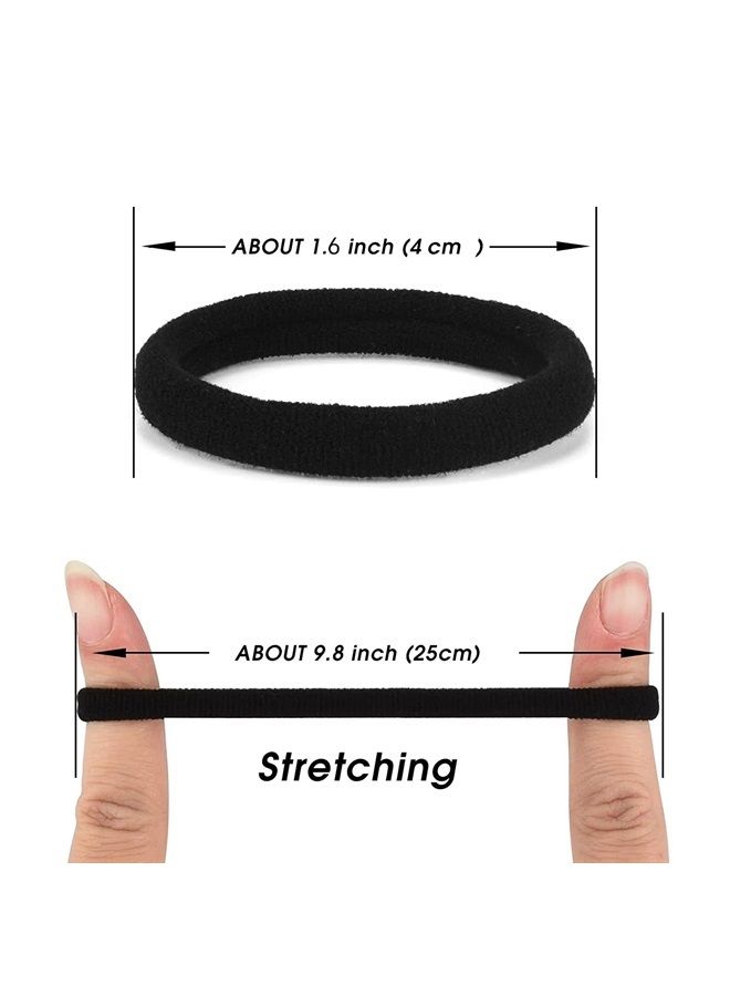 iFwevs 50PCS Black Hair Ties,Cotton Seamless Ponytail Holders,No Damage Elastics Hair Bands for Thick Heavy &Curly Hair - Image 2
