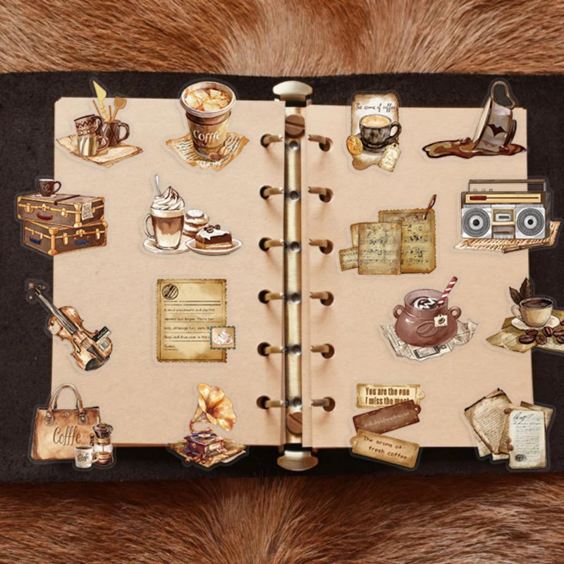 DIDODO Transparent Vintage Coffee Stickers for Scrapbooking 50pcs Aesthetic Brown Coffee Stickers Pack for Kids Girls & Adults Cute Craft Sticker for Water Bottle Journaling Scrapbooking Laptop(C) - Image 5