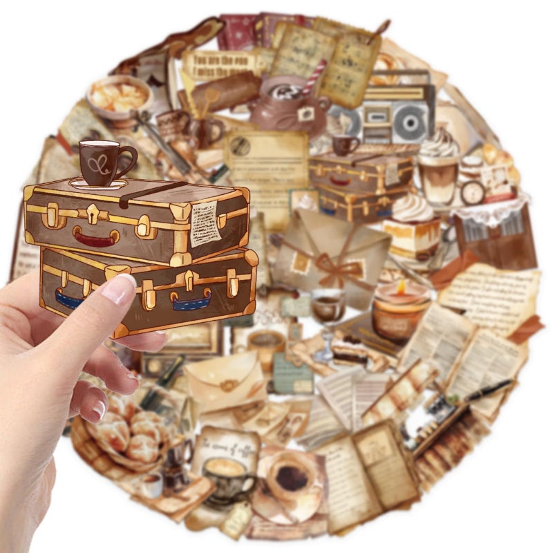 DIDODO Transparent Vintage Coffee Stickers for Scrapbooking 50pcs Aesthetic Brown Coffee Stickers Pack for Kids Girls & Adults Cute Craft Sticker for Water Bottle Journaling Scrapbooking Laptop(C) - Image 2