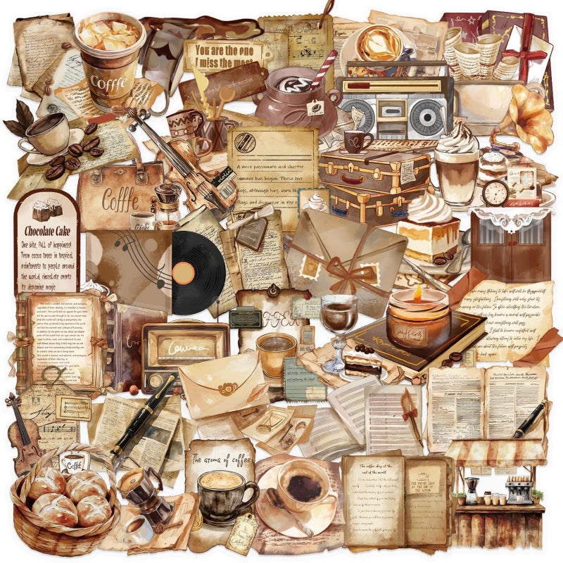 DIDODO Transparent Vintage Coffee Stickers for Scrapbooking 50pcs Aesthetic Brown Coffee Stickers Pack for Kids Girls & Adults Cute Craft Sticker for Water Bottle Journaling Scrapbooking Laptop(C) - Image 1