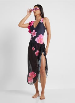 ELLA Floral Print One Shoulder Ruffled Swimsuit & Beach Skirt  - Image 5