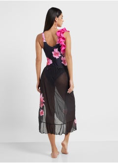ELLA Floral Print One Shoulder Ruffled Swimsuit & Beach Skirt  - Image 2
