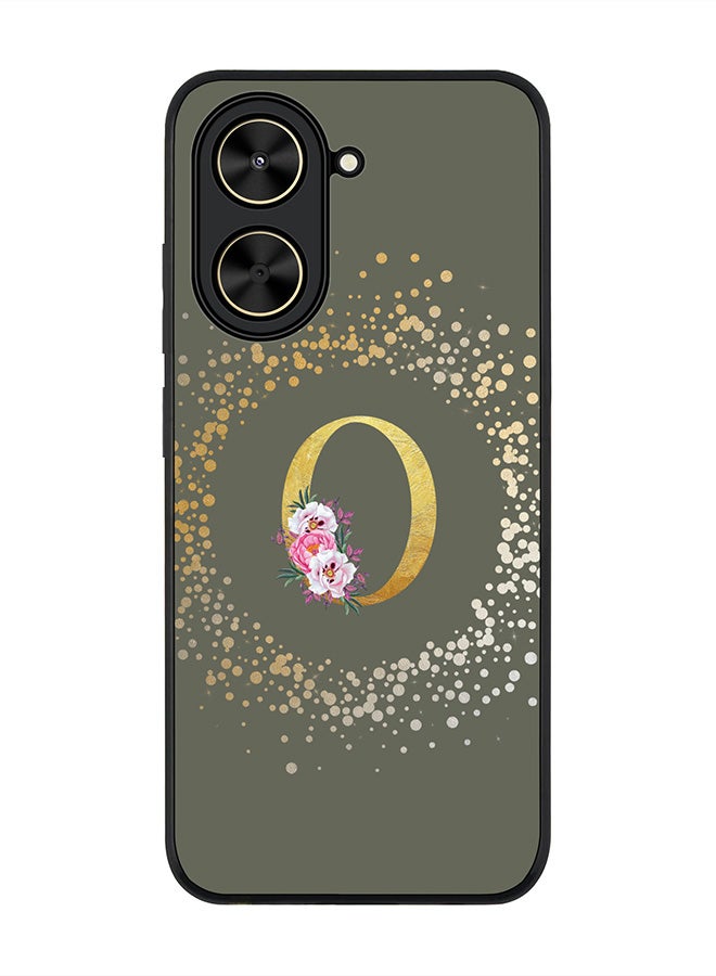 Stylizedd For Xiaomi Poco C71 / Redmi A5 4G Case,Slim fit Camera Protection, Shockproof Thin Phone cover  - Custom Monogram Floral - O  (Olive Green )