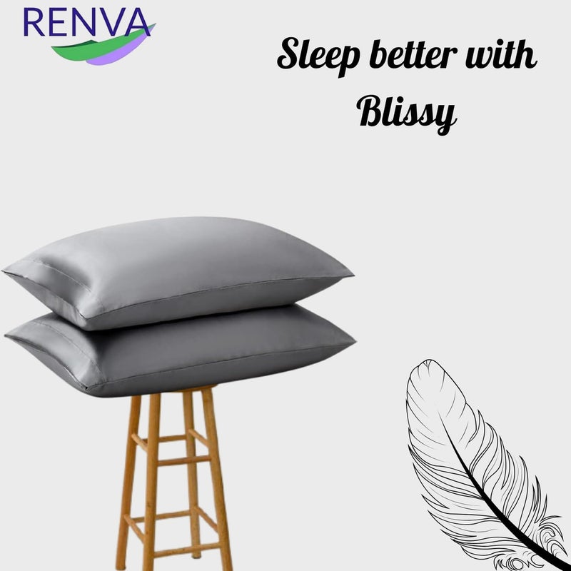 RENVA Set of 2 Satin Silk Pillowcase for Hair and Skin Standard Size 18"X 28" with Soft Breathable Smooths Cooling Pillow Covers for Sleeping (2, Gray) - Image 4