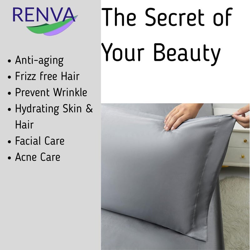 RENVA Set of 2 Satin Silk Pillowcase for Hair and Skin Standard Size 18"X 28" with Soft Breathable Smooths Cooling Pillow Covers for Sleeping (2, Gray) - Image 5