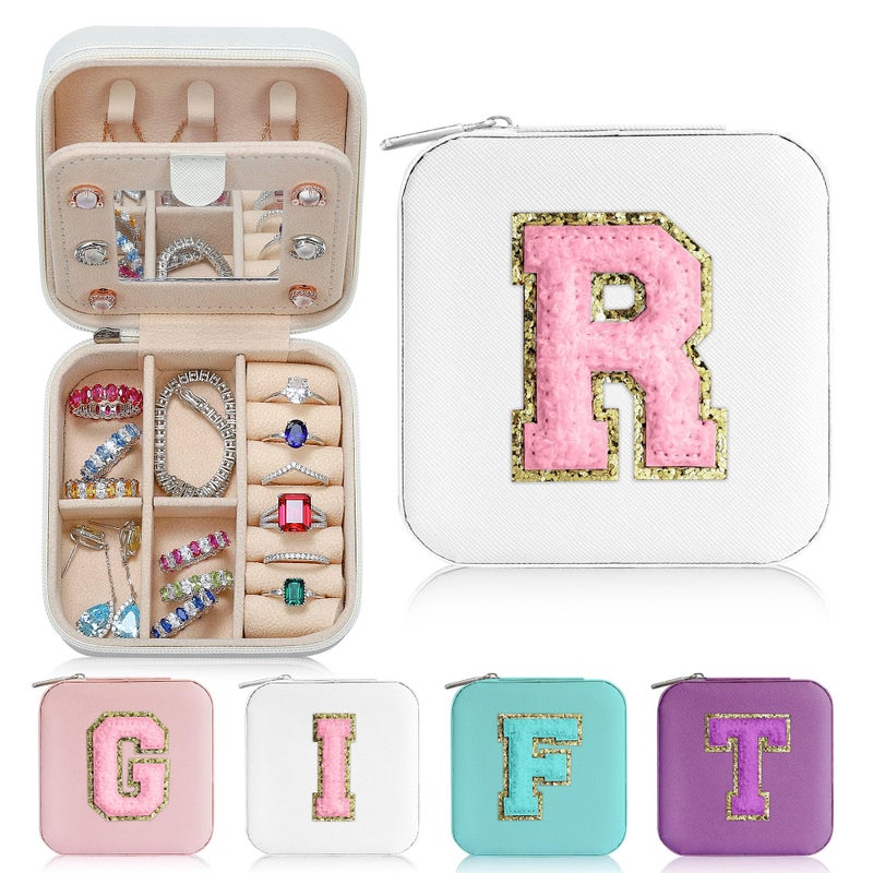 Parima Jewelry Organizer Box Small Jewelry Box for Women Girls Initial R Travel Jewelry Case Small Jewelry Organizer Box Travel Jewelry Case Jewelry Box Organizer Letter R White