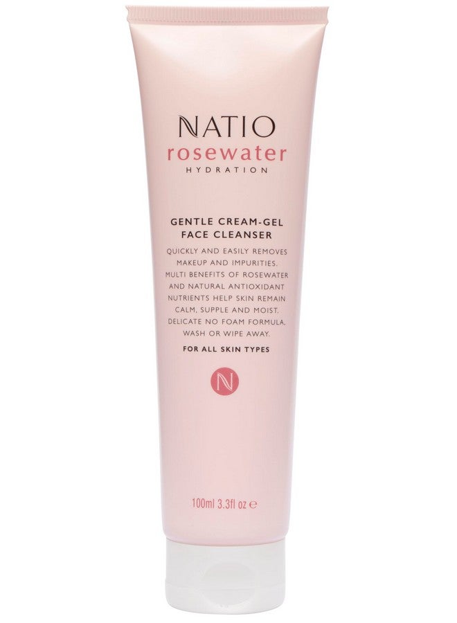 ناتيو منظف الوجه الكريمي اللطيف بماء الورد 3.3 أونصة منظف للوجه مع ماء الورد يزيل المكياج والشوائب غسول الوجه لجميع أنواع البشرة - Image 1