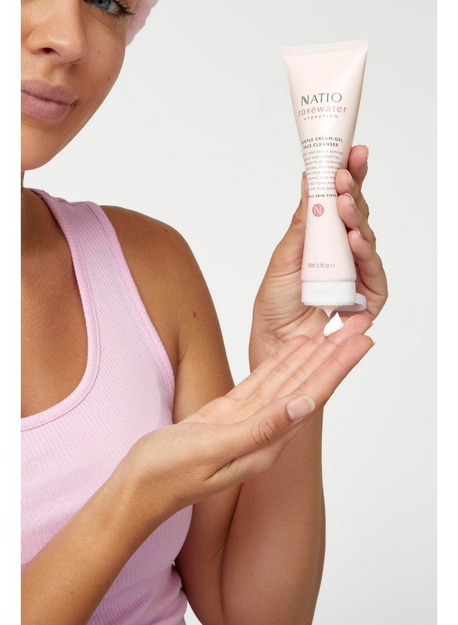 ناتيو منظف الوجه الكريمي اللطيف بماء الورد 3.3 أونصة منظف للوجه مع ماء الورد يزيل المكياج والشوائب غسول الوجه لجميع أنواع البشرة - Image 2