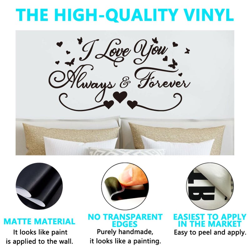 AnFigure Love Quotes Wall Stickers: Inspirational Vinyl Art Couples Wall Decals for Home Bedroom Bathroom Living Room - I Love You Always & Forever 21"X11" - Image 2