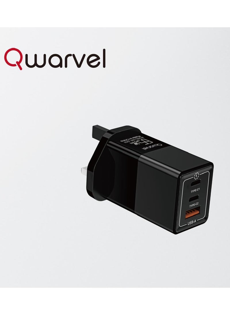 محول شاحن بمنفذ USB Type-C مزدوج أسود