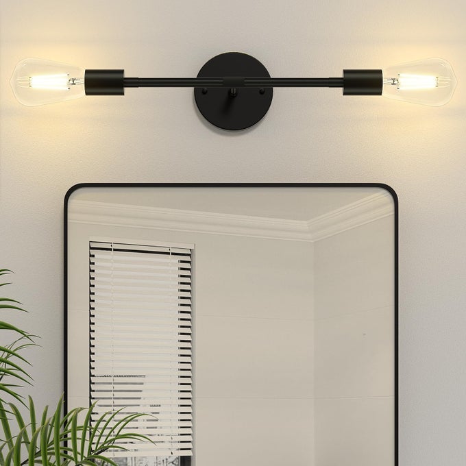 2LIGHT BLACK BATHROOM LIGHTING OVER MIRROR MODERN SCONCES WALL LIGHT FIXTURES INDOOR SEMI FLUSH MOUNT CEILING LIGHT FOR HALLWAY BEDROOM KITCHEN 1 PACK