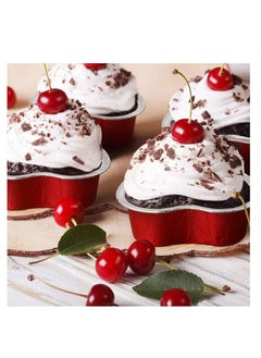 Patelai Aluminum Foil Cake Pan Heart Shaped Cupcake Cup with Lids 100 ml/ 3.4 Ounces Disposable Mini Cupcake Cup Flan Baking Cups for Valentine Mother's Day Wedding Xmas Birthday (Red,40 Sets)  - Image 2