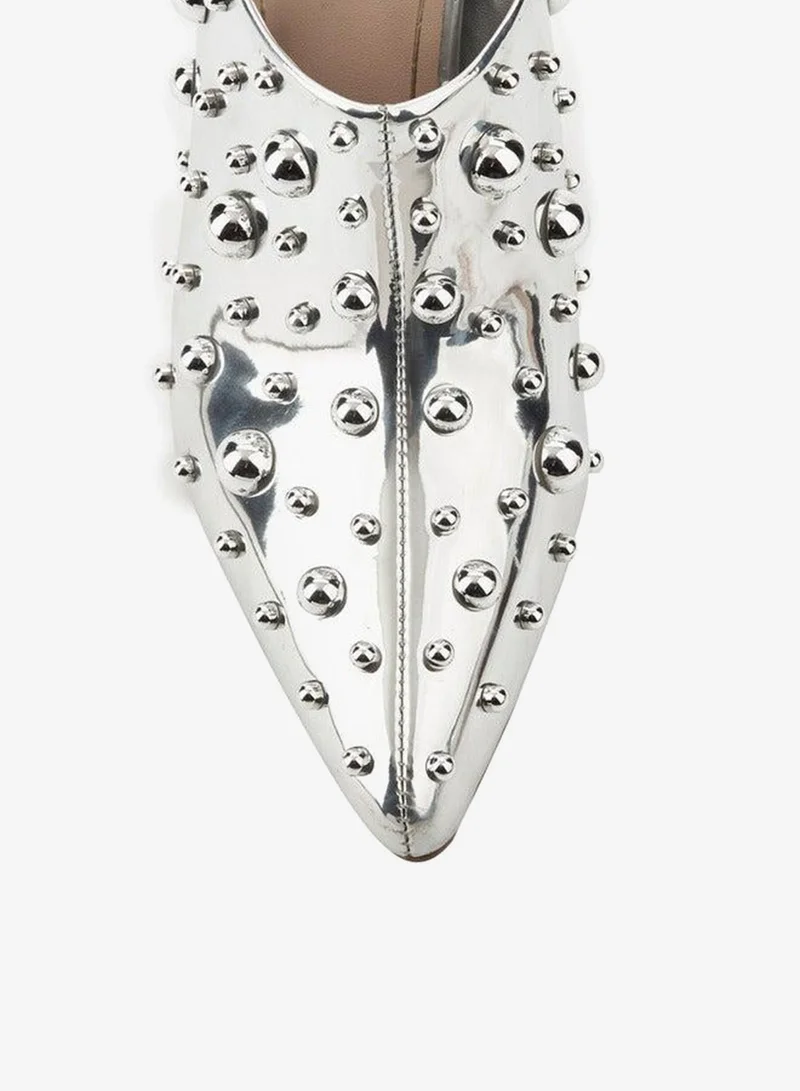 Celeste Silver Women Studded Stiletto Heel Mules for Women | Best Price UAE