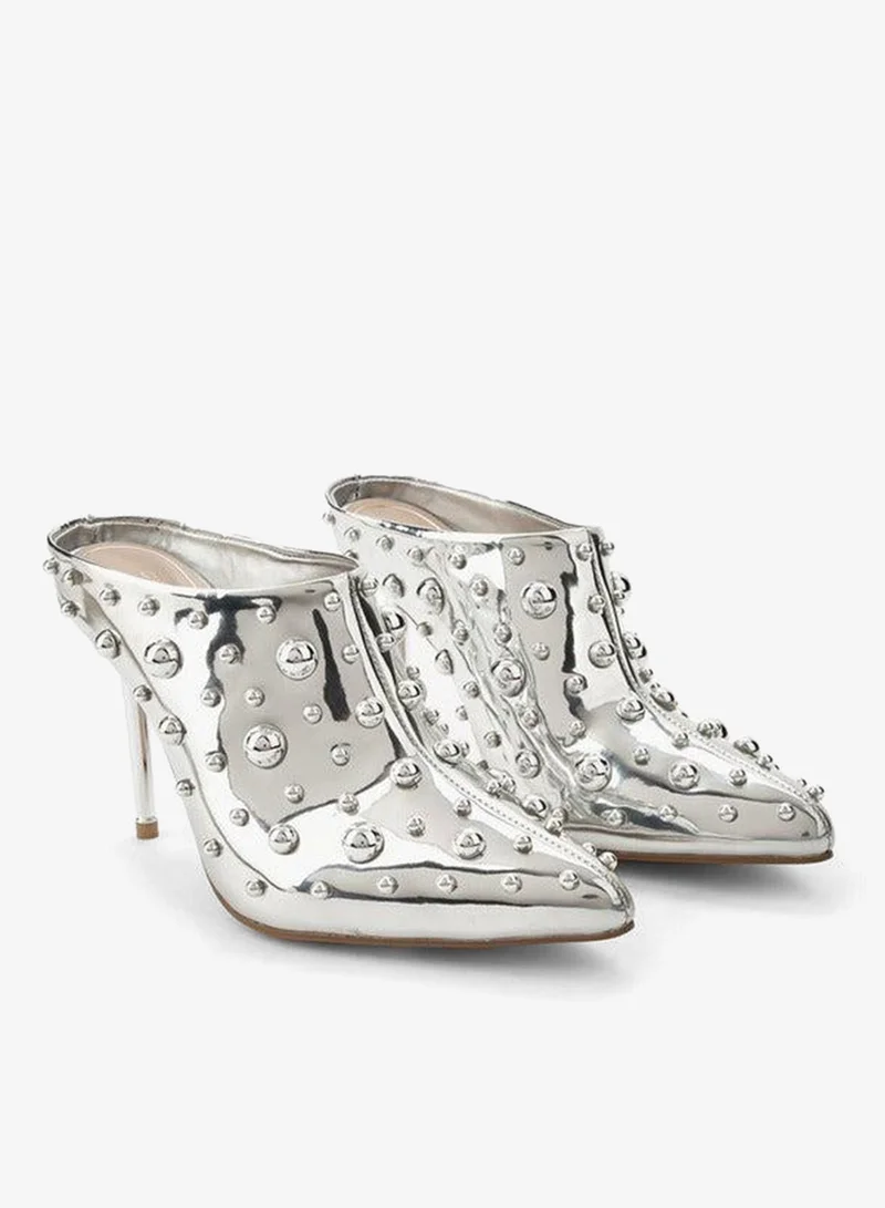 Celeste Silver Women Studded Stiletto Heel Mules for Women | Best Price UAE