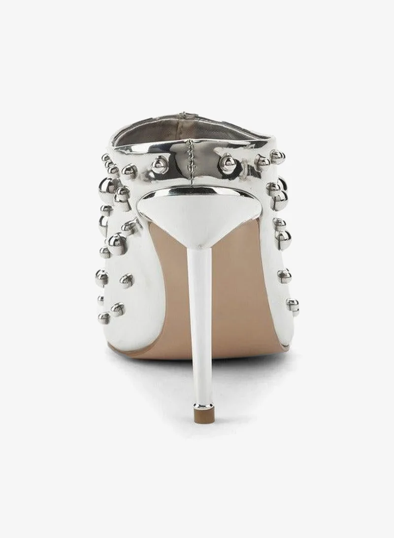 Celeste Silver Women Studded Stiletto Heel Mules for Women | Best Price UAE