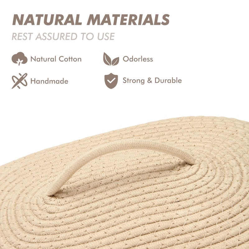 Sea Team Oval Cotton Rope Storage Basket with Lid, Lidded Woven Storage Bin, Nursery Storage Container, Diaper Caddy, Baby Shower Basket, Box, Organizer, 15 x 11 x 6.5 Inches (Medium, Khaki) - Image 3