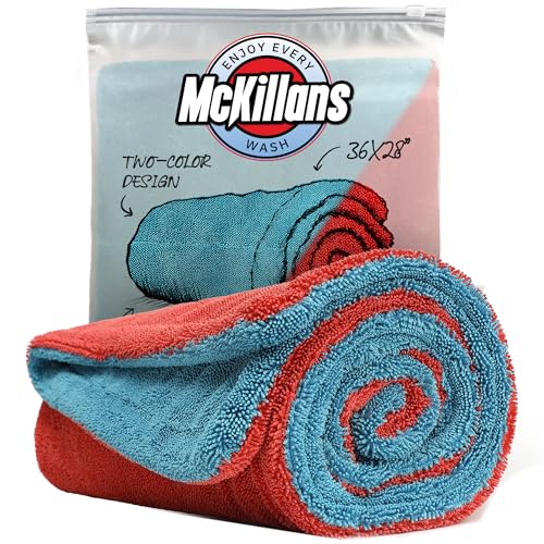 McKillans® Extra Large Dual-Color Car Drying Towel XL - Edgeless & Ultra Soft & Absorbent - 36" x 28" - 1200 GSM Twisted Loop Microfiber Drying Towel for Car Detailing - Image 1