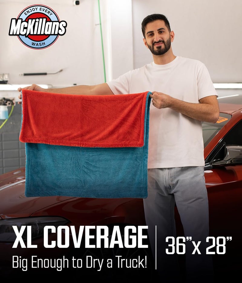 McKillans® Extra Large Dual-Color Car Drying Towel XL - Edgeless & Ultra Soft & Absorbent - 36" x 28" - 1200 GSM Twisted Loop Microfiber Drying Towel for Car Detailing - Image 4