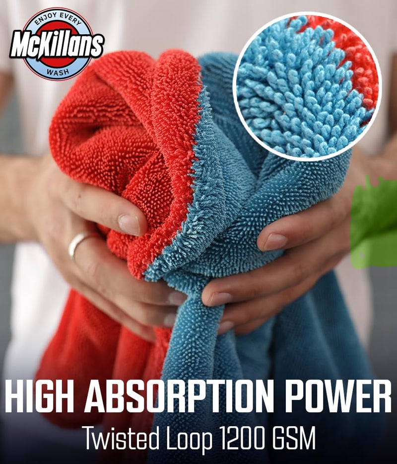 McKillans® Extra Large Dual-Color Car Drying Towel XL - Edgeless & Ultra Soft & Absorbent - 36" x 28" - 1200 GSM Twisted Loop Microfiber Drying Towel for Car Detailing - Image 5