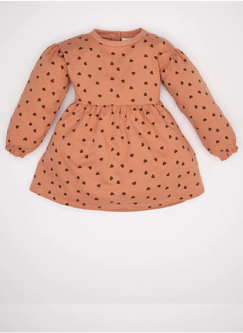 ديفاكتو Crew Neck Heart Polka Dot Printed Long Sleeve Sweatshirt Dress