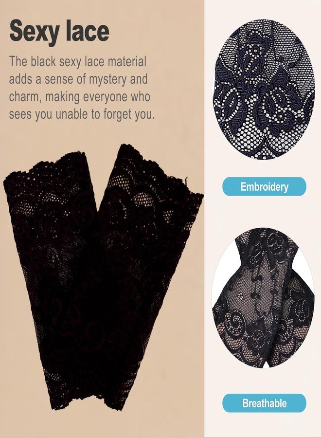 CoguZed 1 Pair Black Fingerless Lace Gloves – Gothic Style Accessories for Tea Parties & Weddings Women's Open-Finger Design - Image 3